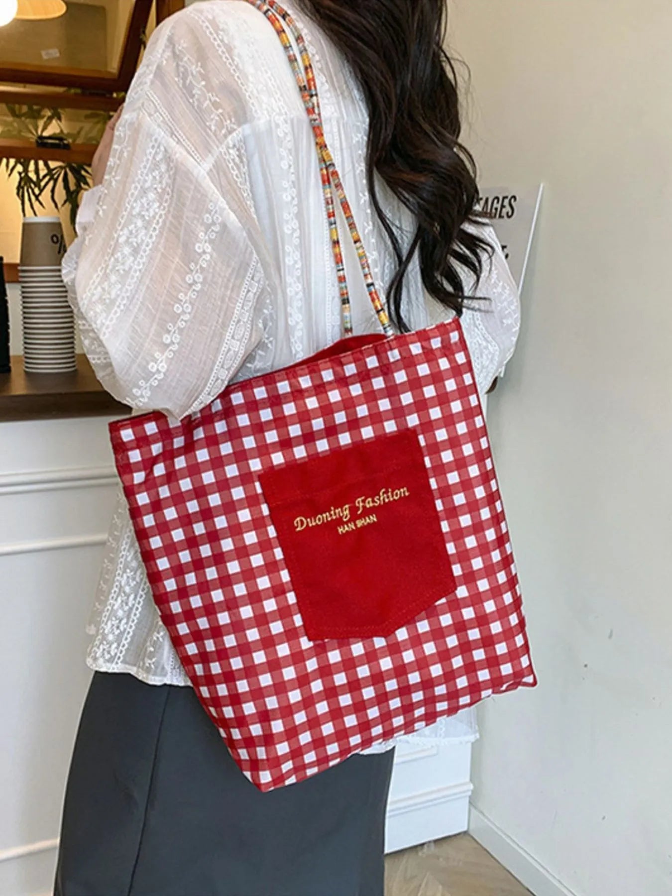 Gingham Pattern Tote Bag Trendsi