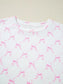 Bow Print Lettuce Trim Round Neck Top and Shorts Lounge Set nicholesgifts