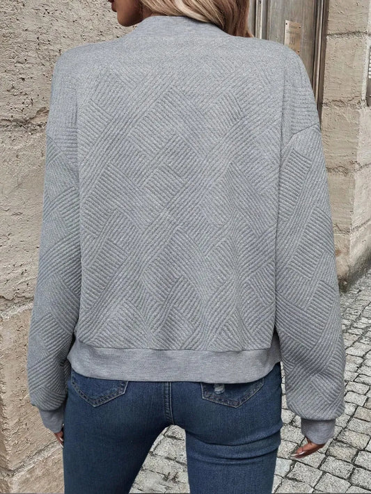 Textured Zip Up Long Sleeve Jacket nicholesgifts