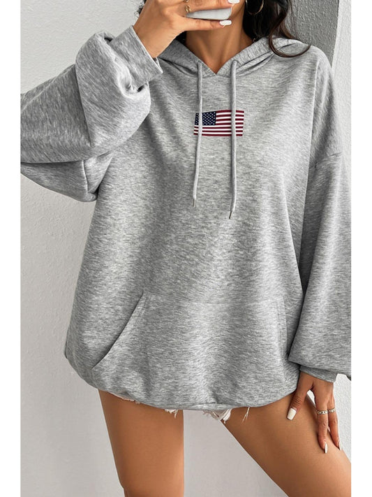 NicholesGifts Women Devine Drawstring US Flag Long Sleeve Hoodie NicholesGifts
