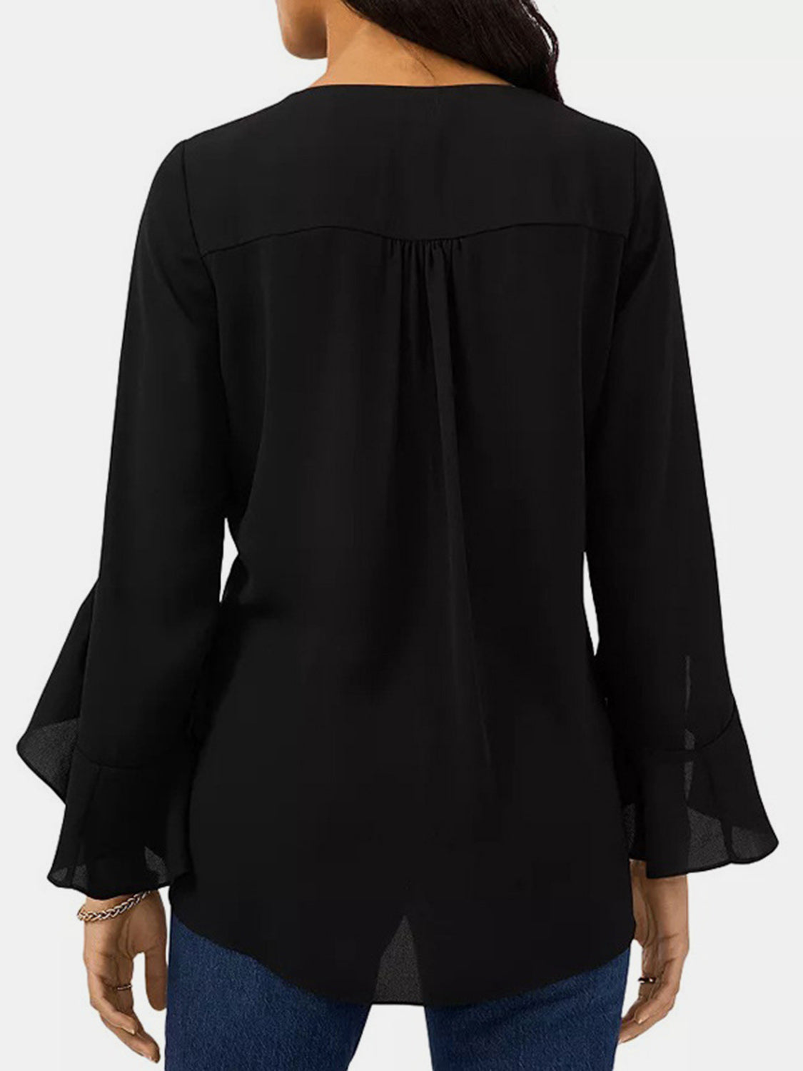 V-Neck Flounce Sleeve Blouse nicholesgifts