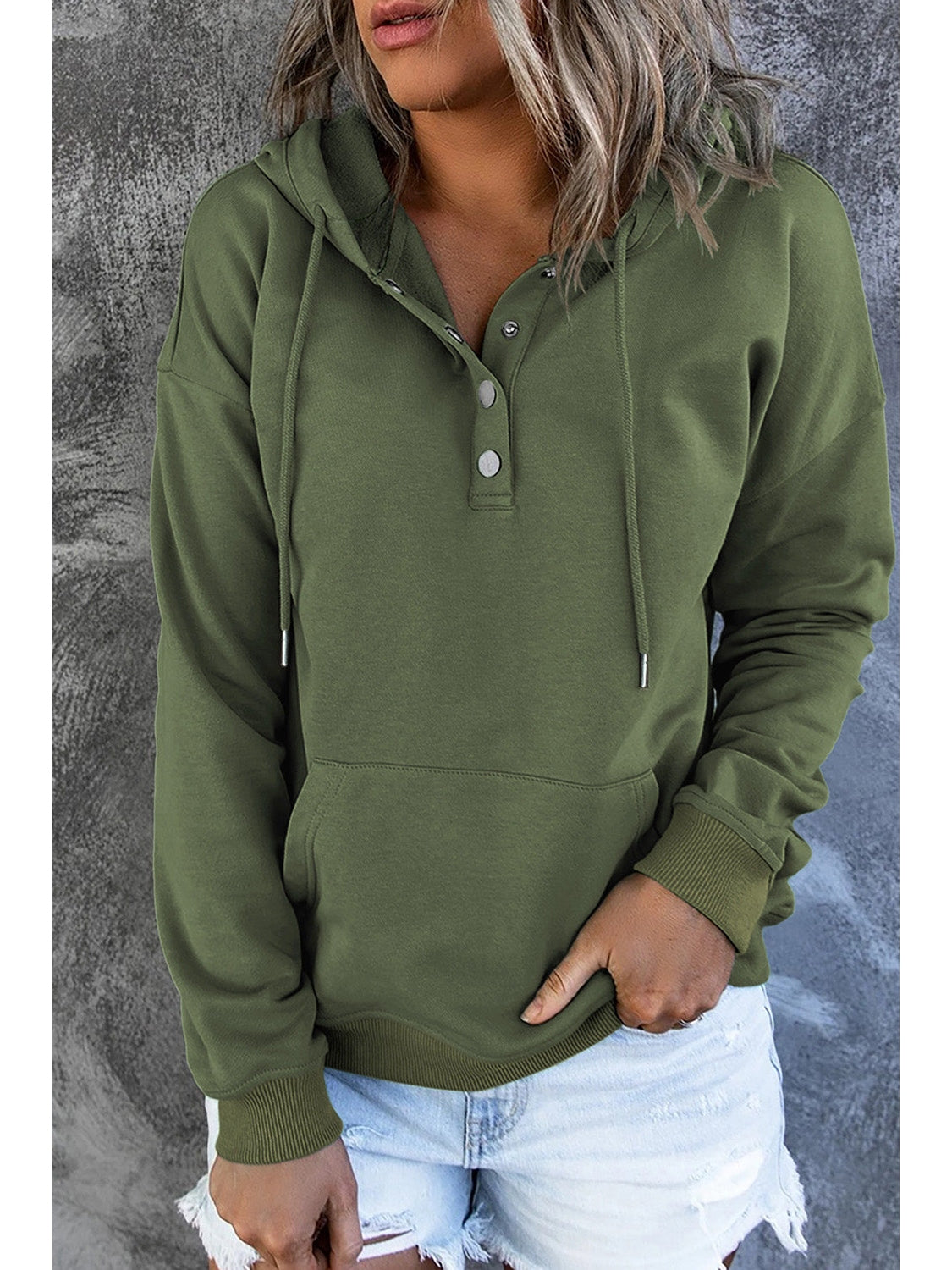 Dropped Shoulder Long Sleeve Hoodie with Pocket nicholesgifts