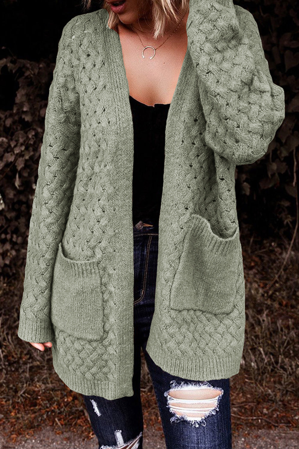 Open Front Dropped Shoulder Cardigan with Pockets nicholesgifts