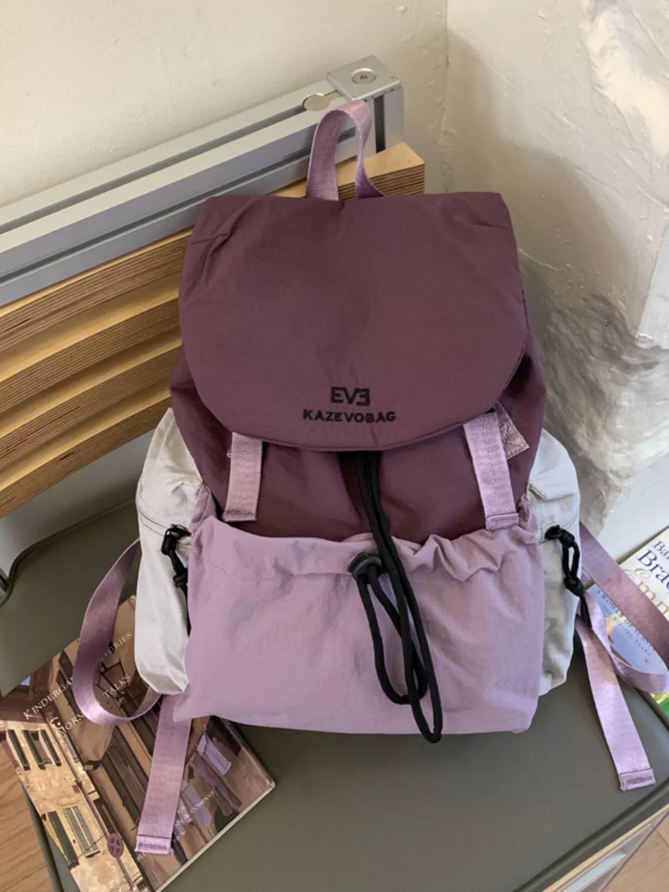 Drawstring Color Block Backpack Bag nicholesgifts