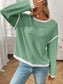 Ribbed Contrast Trim Long Sleeve Top nicholesgifts