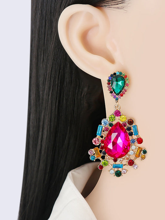 Women Teardrop Shape Rhinestone Alloy Dangle Earrings nicholesgifts