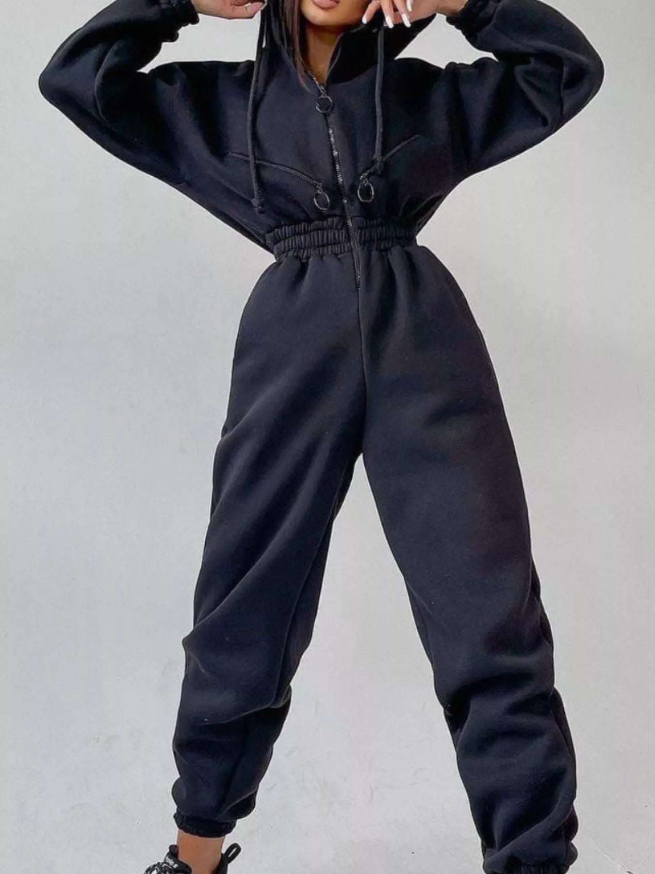 Hooded Zip-Up Long Sleeve Jumpsuit nicholesgifts