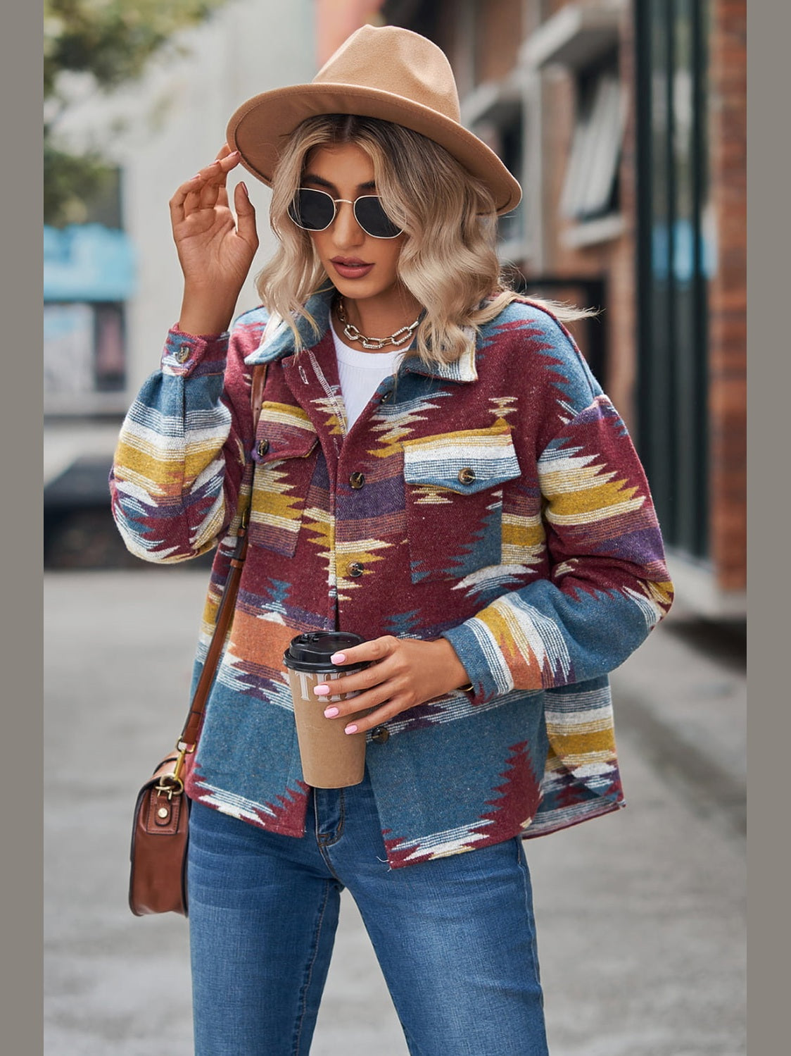 Printed Collared Neck Jacket nicholesgifts