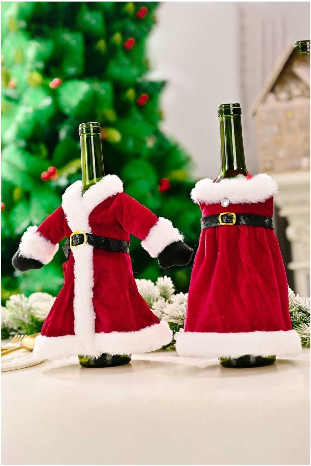 2-Pack Christmas Dress Wine Bottle Covers nicholesgifts