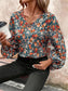 Printed V-Neck Balloon Sleeve Blouse nicholesgifts