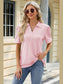 Women Eyelet Johnny Collar Puff Sleeve Blouse nicholesgifts