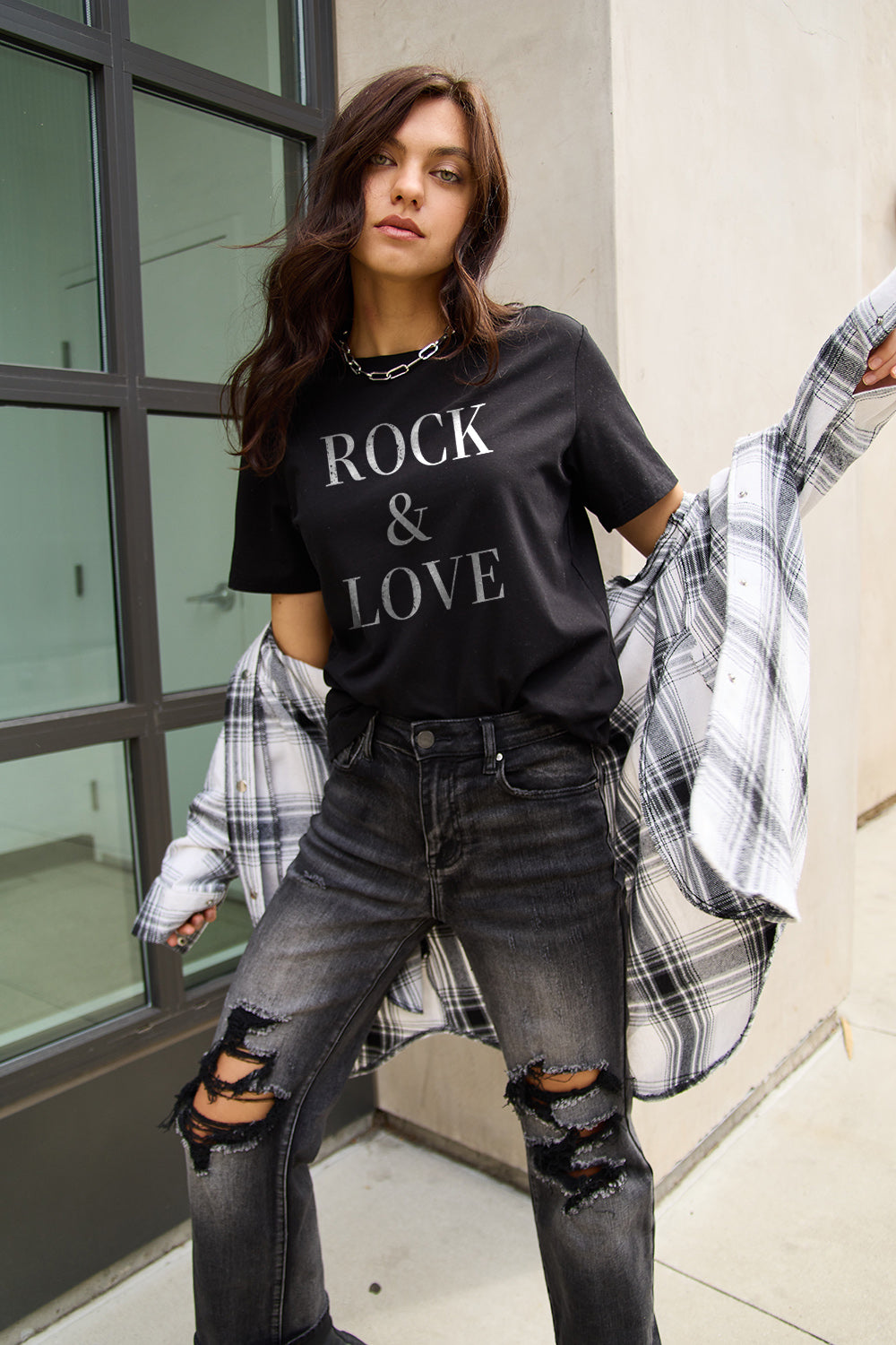 Simply Love Full Size ROCK ＆ LOVE Short Sleeve T-Shirt nicholesgifts