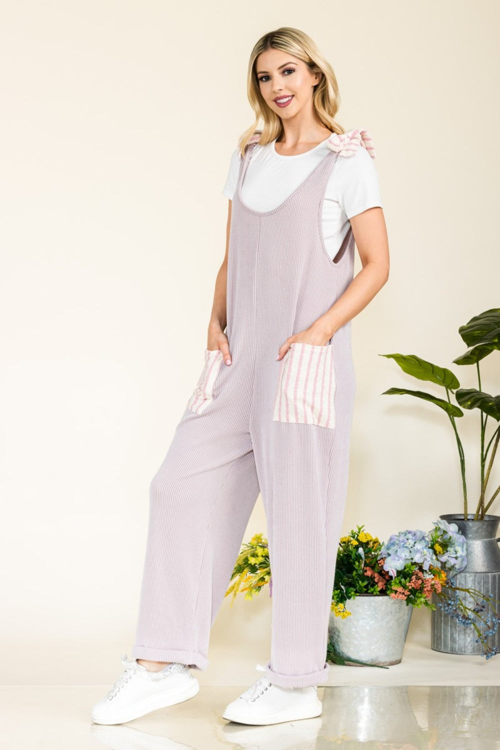 Celeste Full Size Stripe Contrast Pocket Rib Jumpsuit nicholesgifts