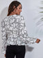 Ruched Printed V-Neck Long Sleeve Blouse nicholesgifts