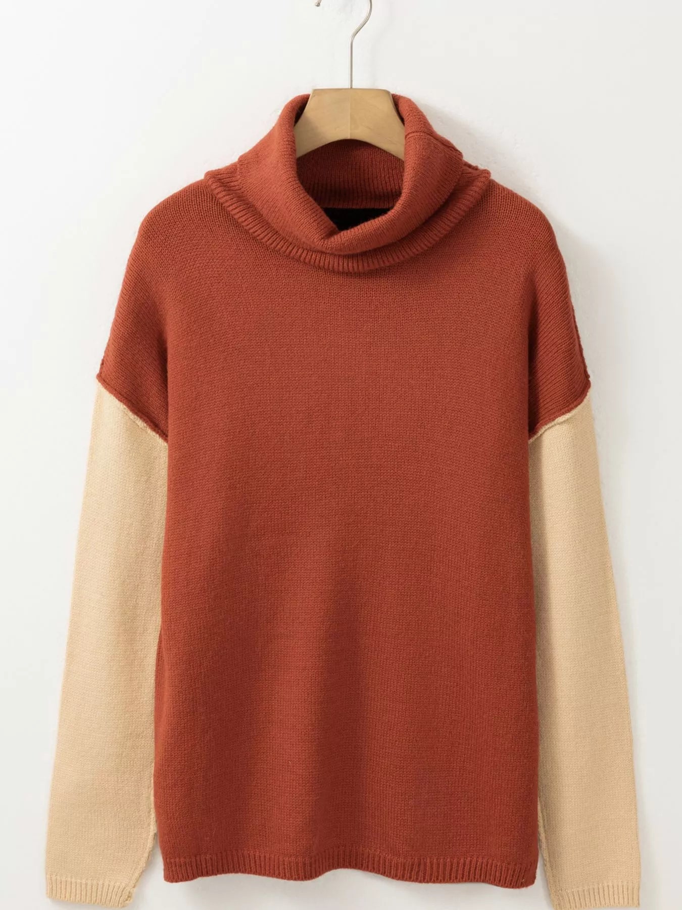 Color Block Turtleneck Drop Shoulder Knit Sweater