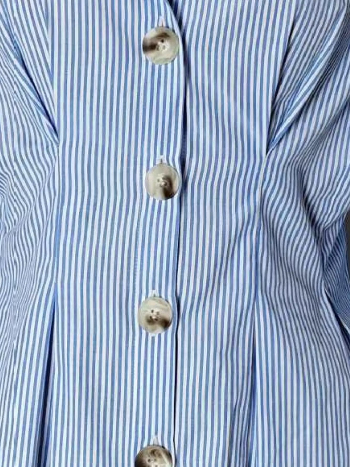 Striped Button-Up Long Sleeve Shirt Trendsi
