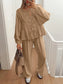 Tie Neck Balloon Sleeve Top and Pants Set nicholesgifts