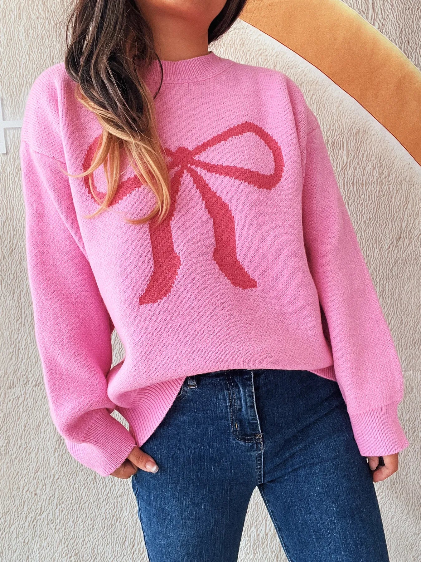 Bow Pattern Casual Long Sleeve Sweater