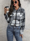 Women Perfee Plaid Button Up Drop Shoulder Cropped Jacket nicholesgifts