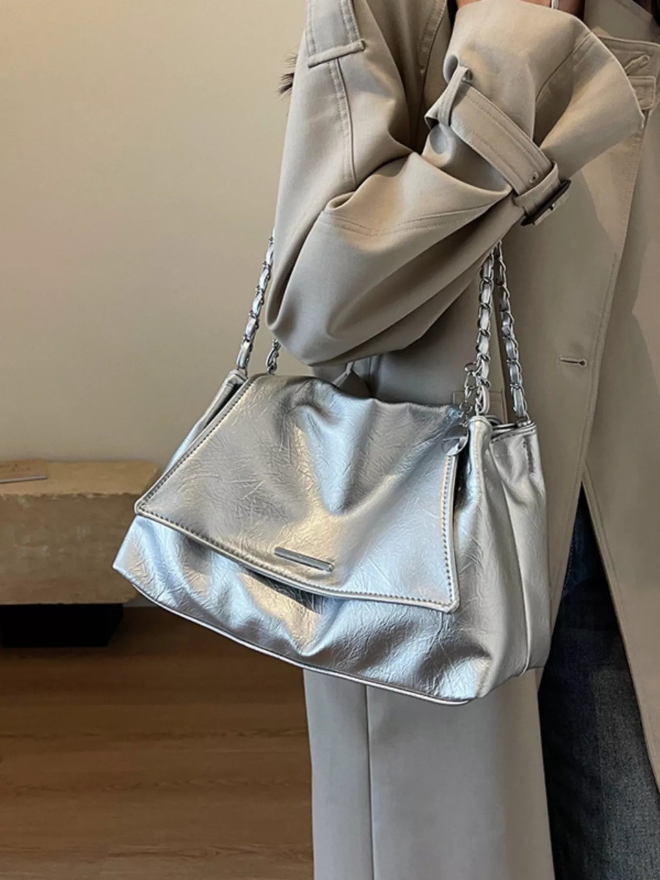 Chain Accent Flap Shoulder Bag nicholesgifts