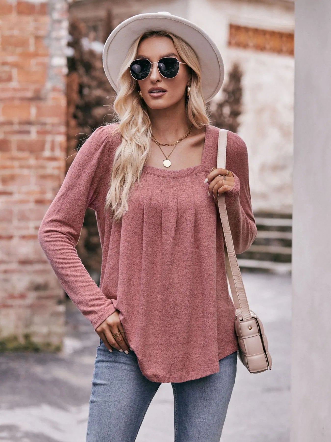 Square Neck Long Sleeve T-Shirt Trendsi