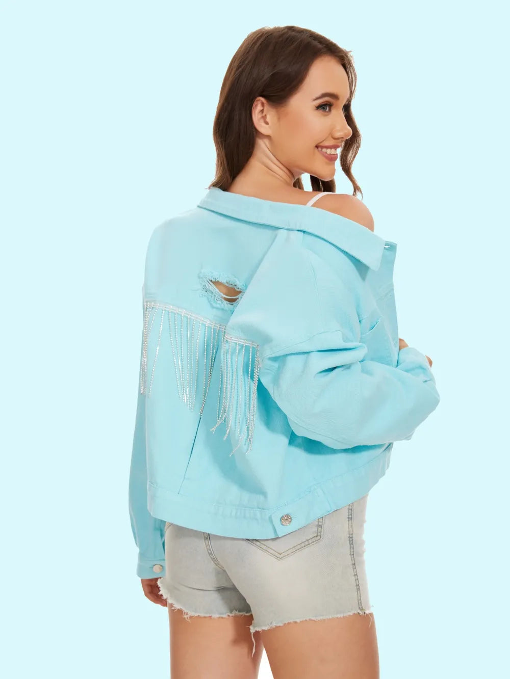 Distressed Distressed Button Up Denim Jacket nicholesgifts