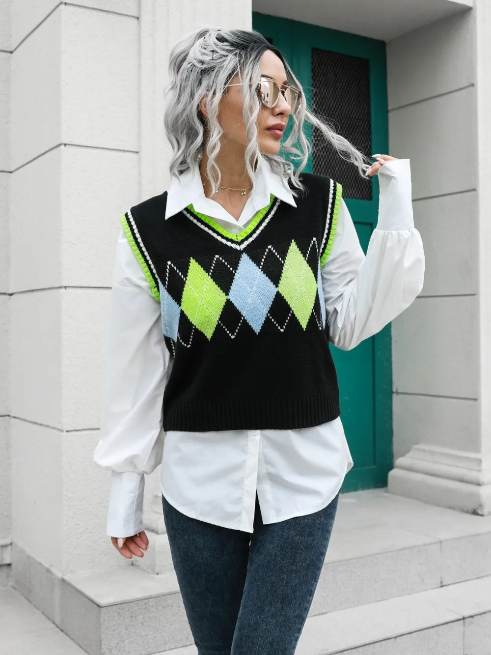 Geometric V-Neck Sweater Vest nicholesgifts