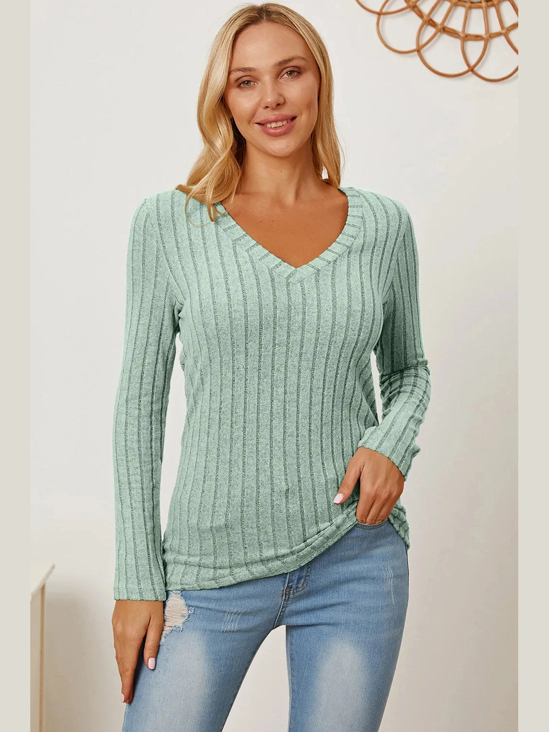 Basic Bae Full Size Ribbed V-Neck Long Sleeve T-Shirt nicholesgifts
