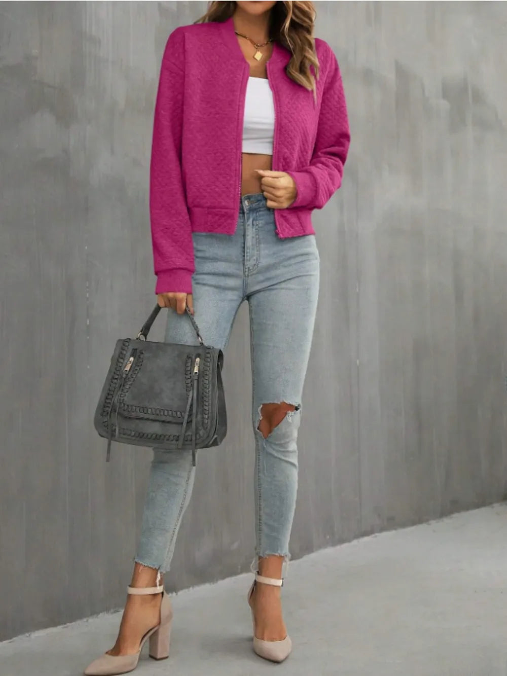 Zip Up Long Sleeve Jacket nicholesgifts