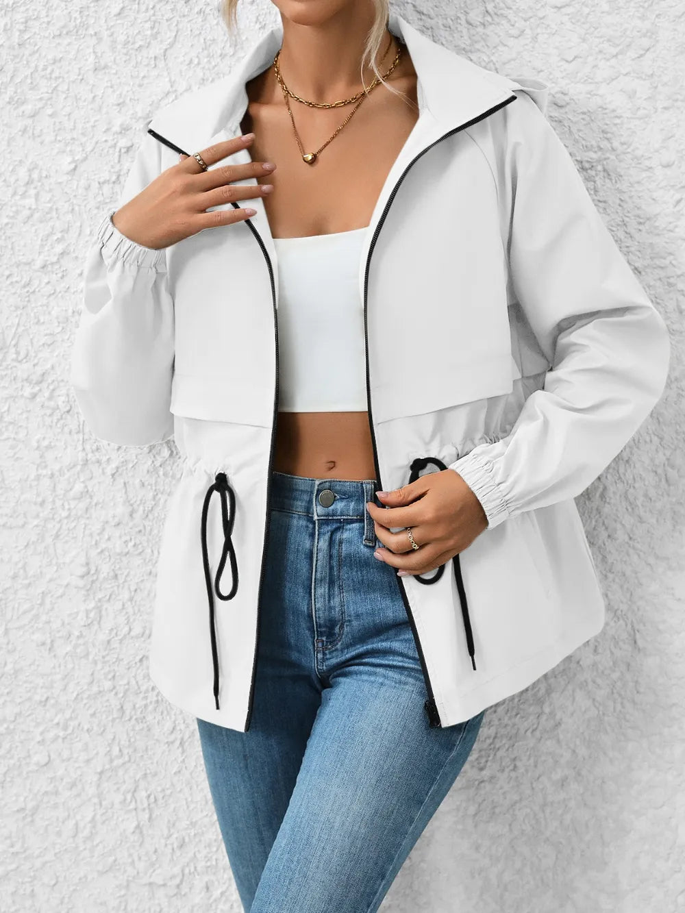 Ivy Lane Drawstring Zip Up Hooded Jacket nicholesgifts