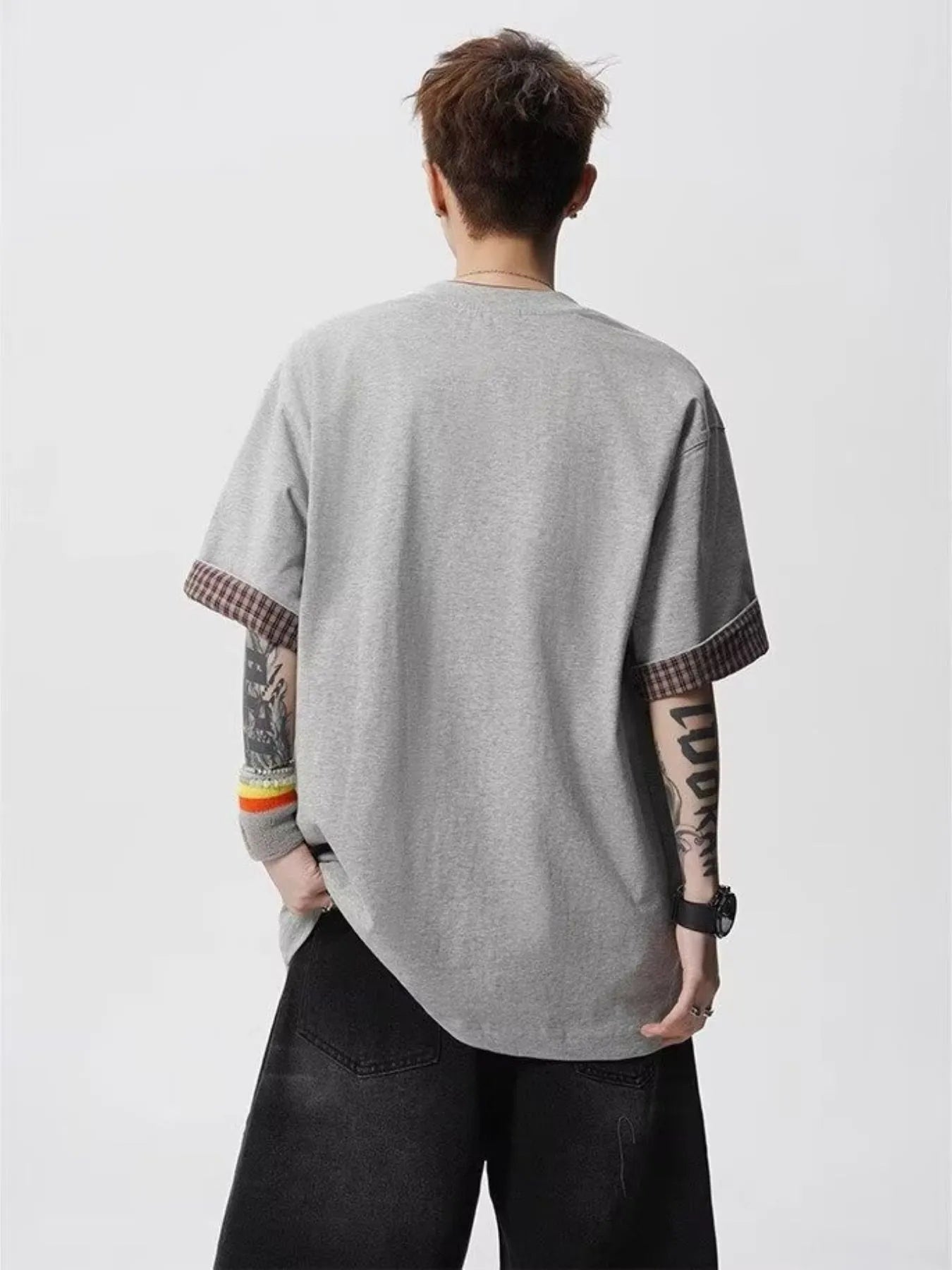 Men's Plaid Trim Round Neck Short Sleeve T-Shirt Trendsi