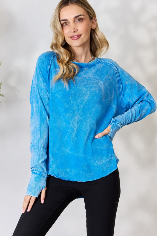 Zenana Round Neck Long Sleeve Top nicholesgifts