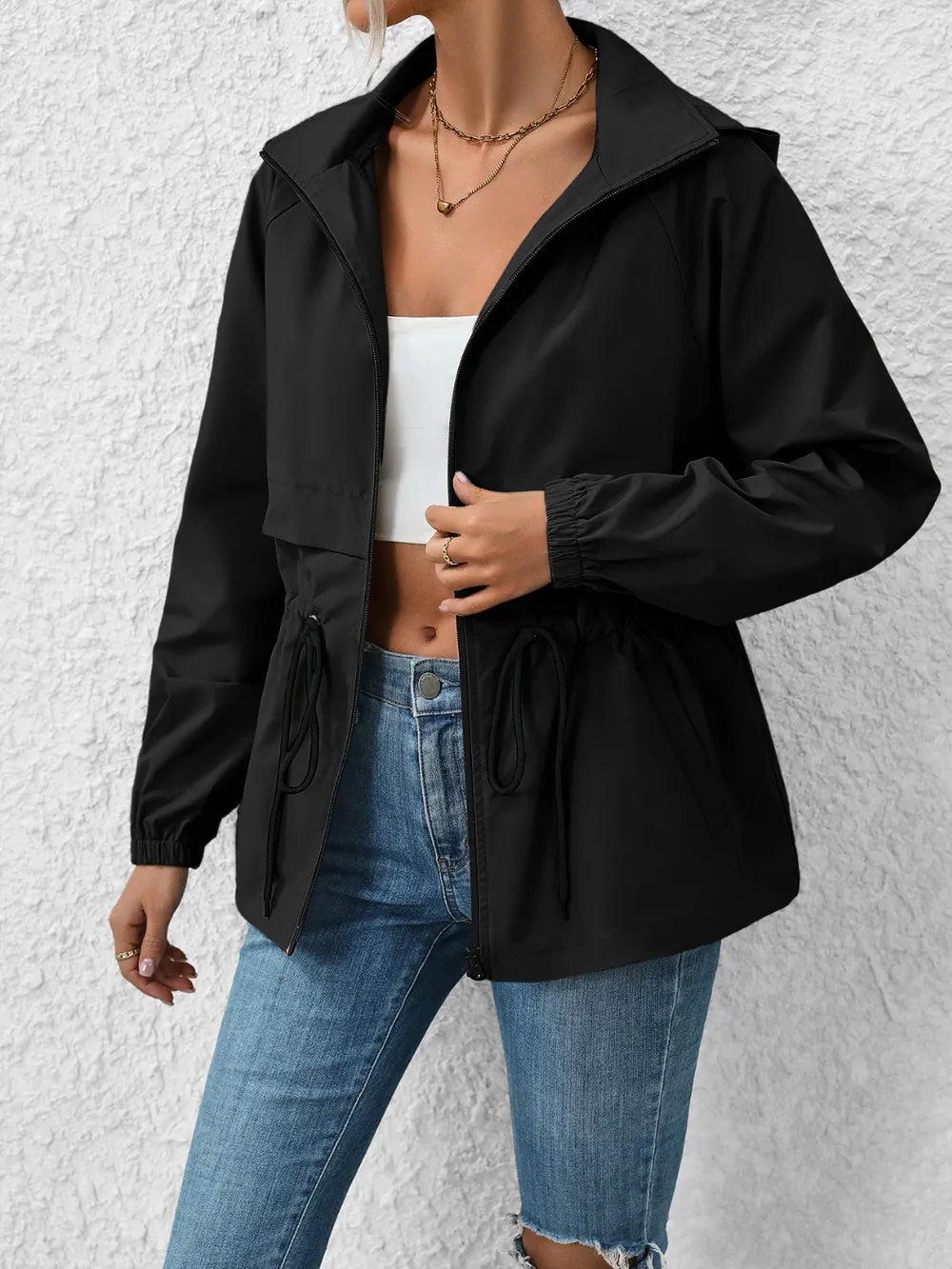 Ivy Lane Drawstring Zip Up Hooded Jacket nicholesgifts