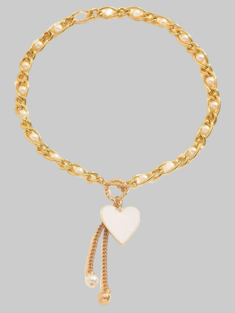 Women 18K Gold-Plated Pearl Heart Necklace nicholesgifts