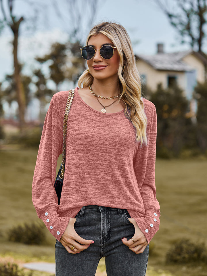 Round Neck Long Sleeve Buttoned T-Shirt NicholesGifts