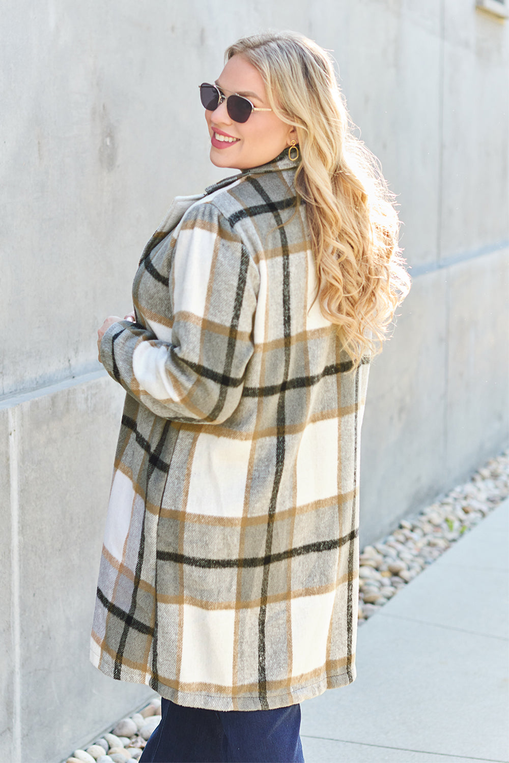 Double Take Full Size Plaid Button Up Lapel Collar Coat nicholesgifts