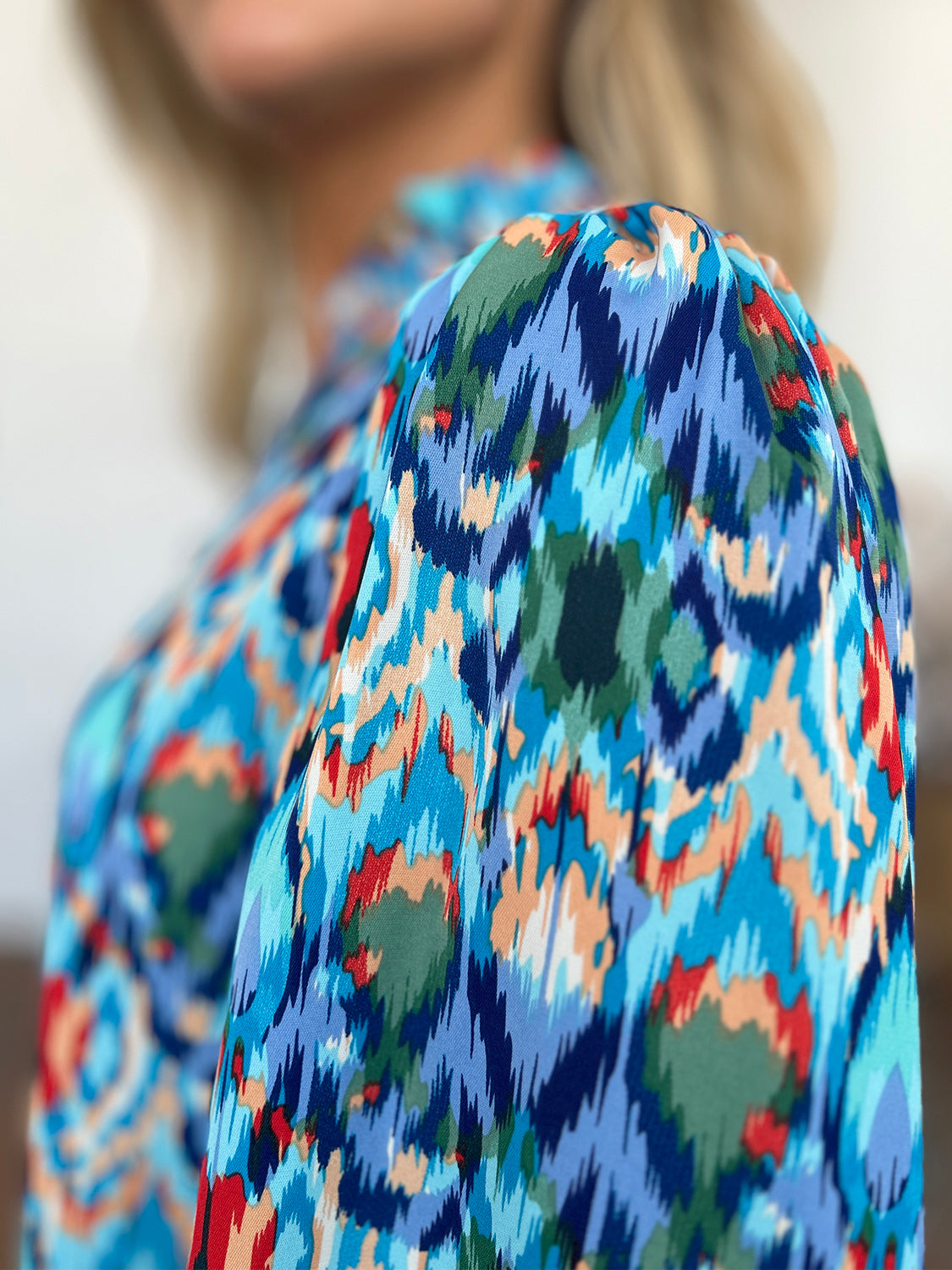 Women Double Take Full Size Printed Balloon Sleeve Blouse nicholesgifts