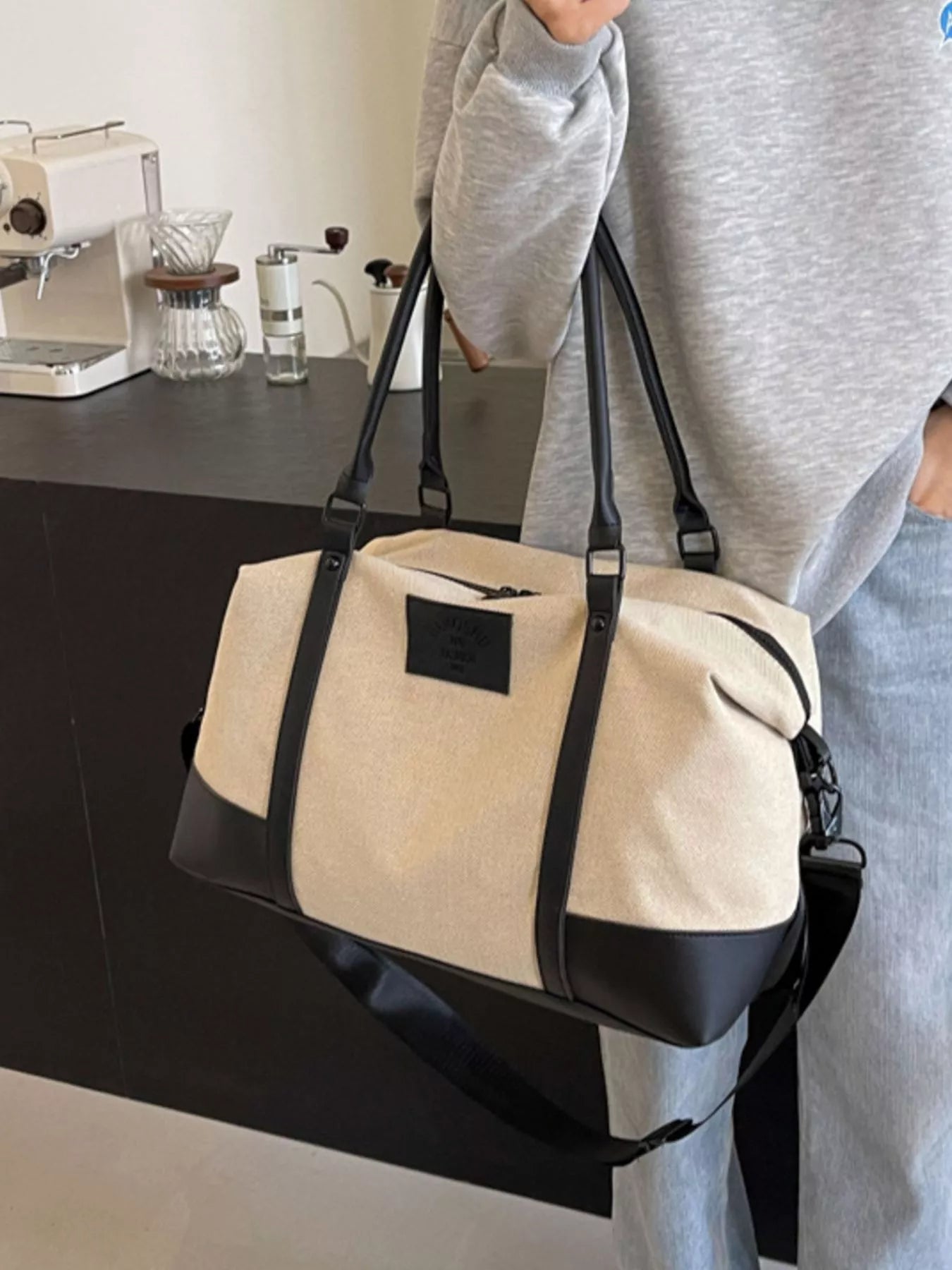 Canvas Leather Trim Travel Bag nicholesgifts