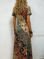 Printed V-Neck Short Sleeve Midi Dress nicholesgifts