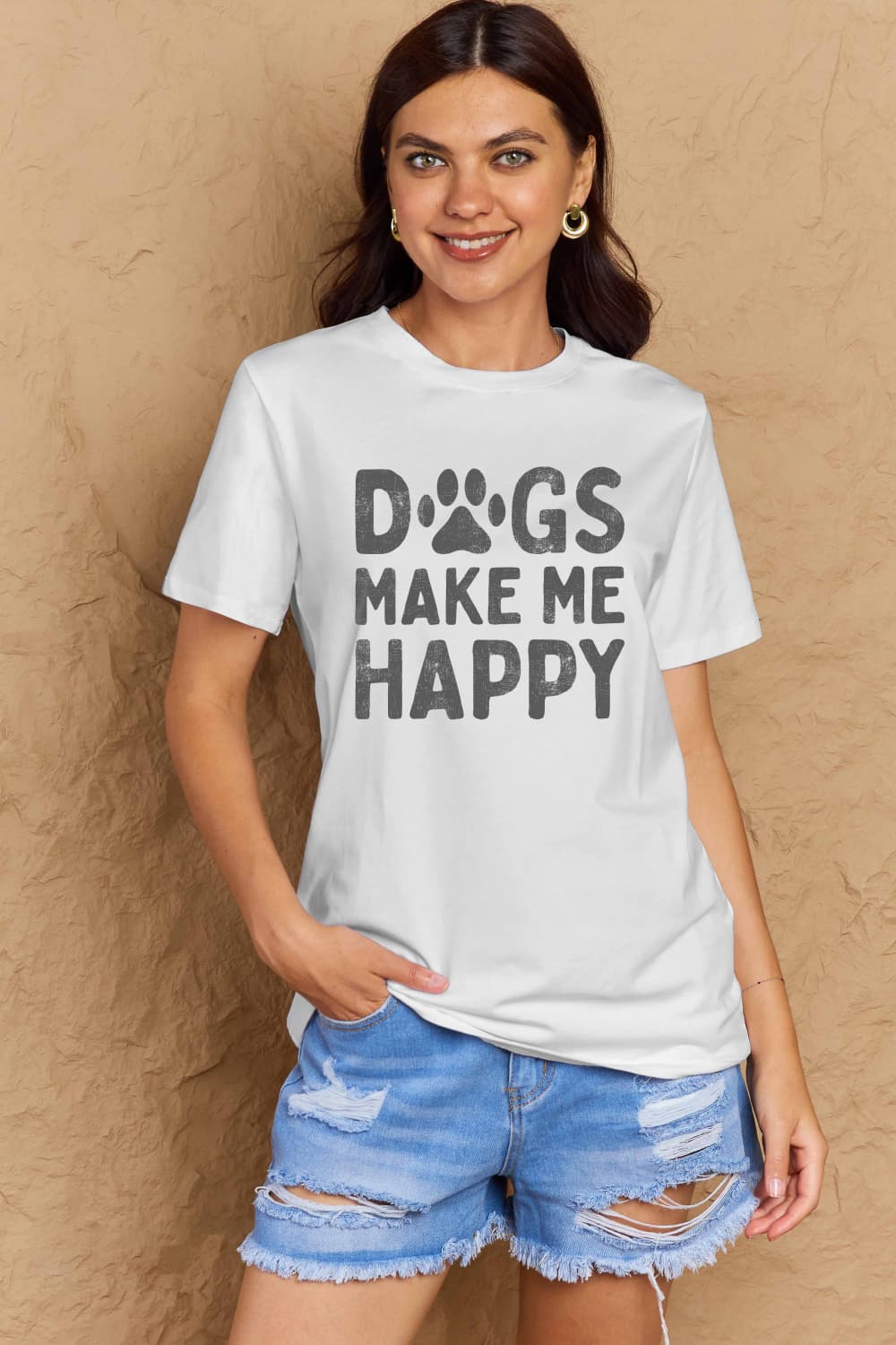 Simply Love Full Size DOGS MAKE ME HAPPY Graphic Cotton T-Shirt nicholesgifts