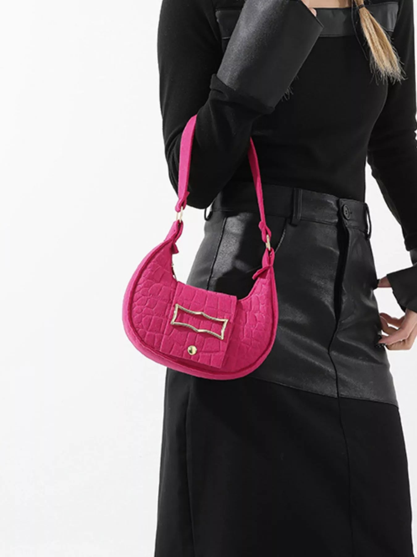 Crocodile Embossed Flap Shoulder Bag nicholesgifts