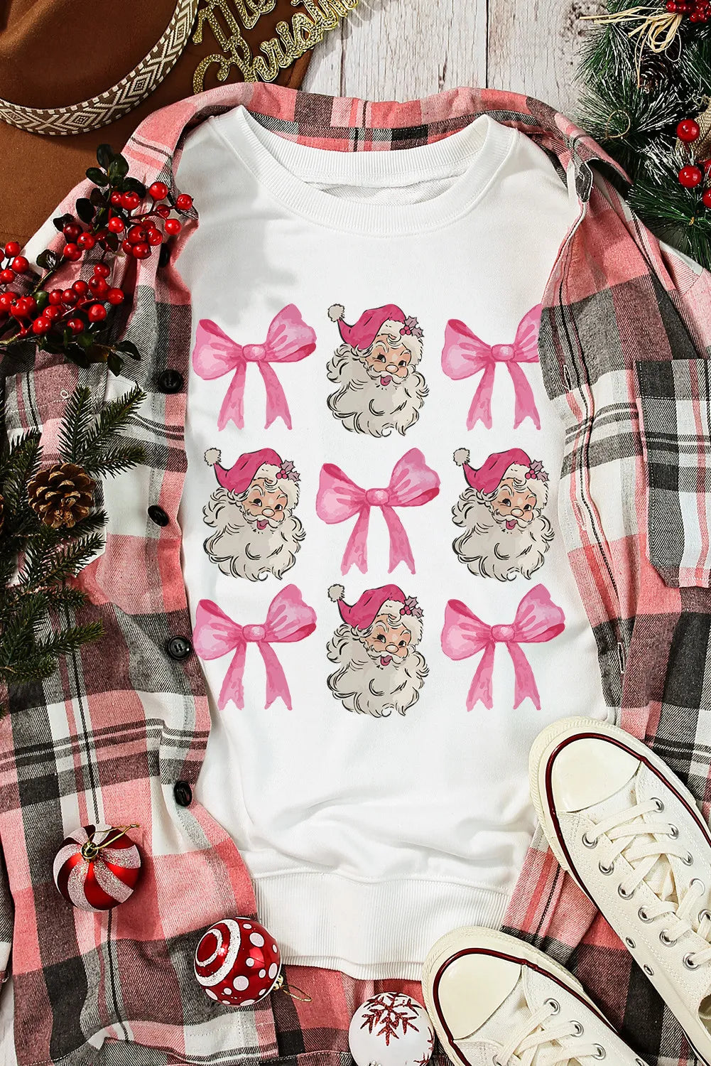 Santa & Bow Graphic Long Sleeve Sweatshirt Trendsi