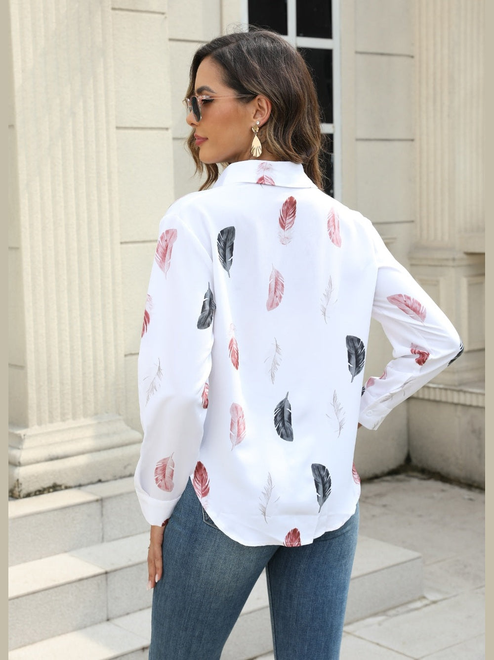 Printed Collared Neck Buttoned Shirt NicholesGifts