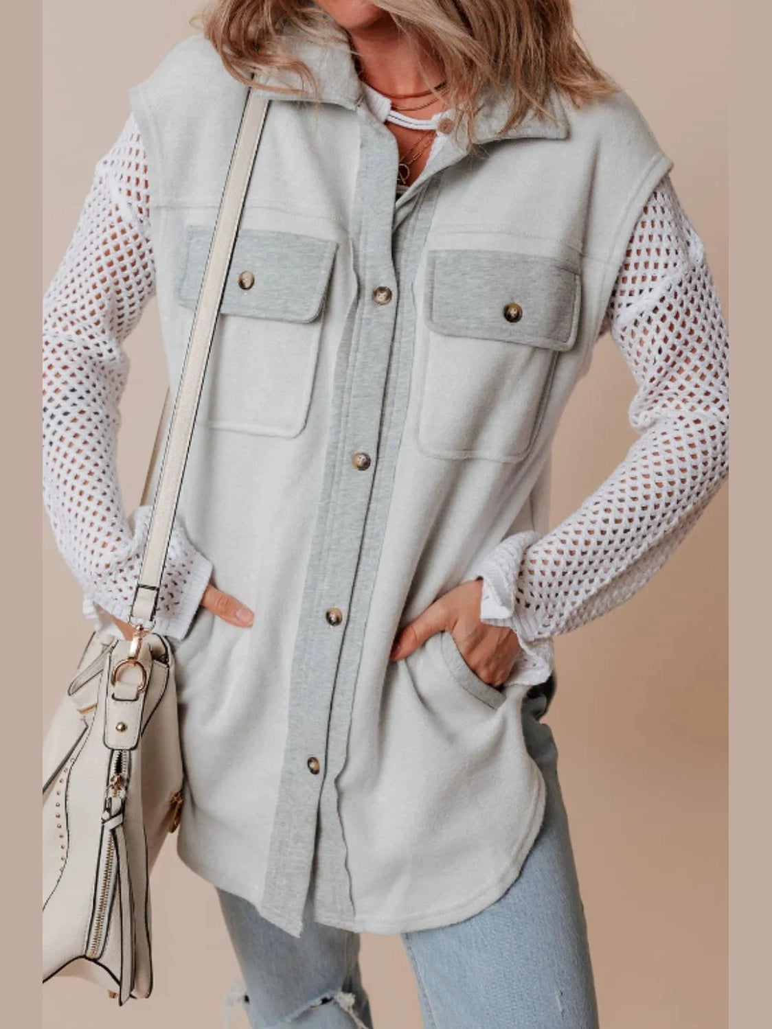 Pocketed Curved Hem Button Up Vest nicholesgifts
