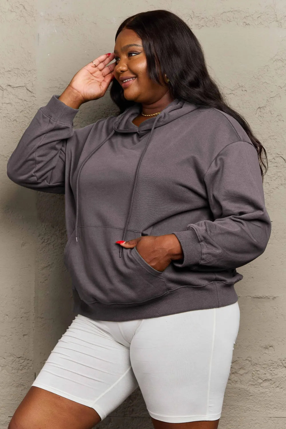 Full Size Long Sleeve Dropped Shoulder Hoodie Trendsi
