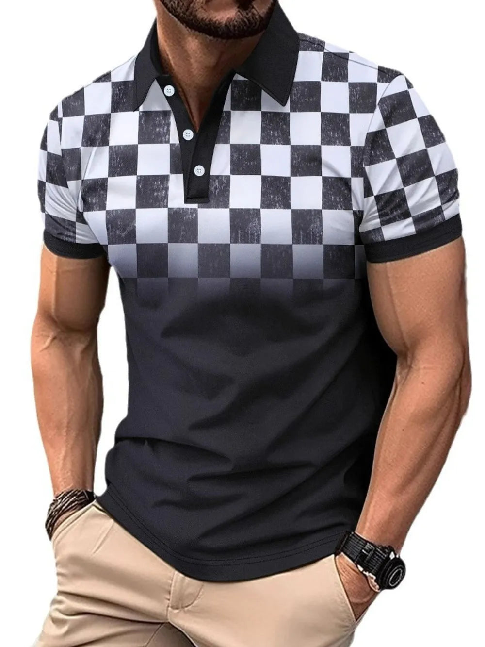 Men's Full Size Collared Checkered Short Sleeve Polo Plus Size NicholesGifts