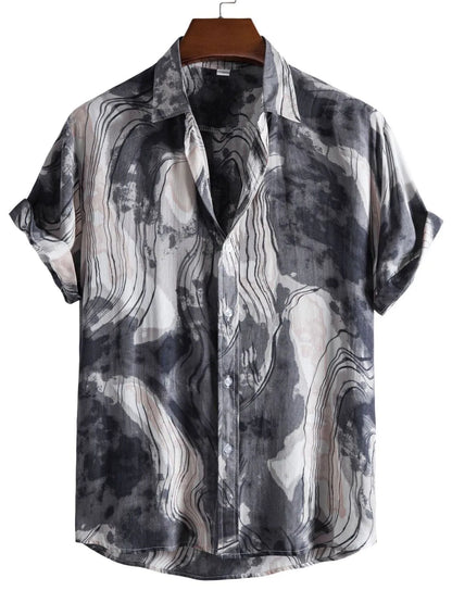 Men's Plus Size Abstract Marble Print Short Sleeve Button-Up Shirt nicholesgifts