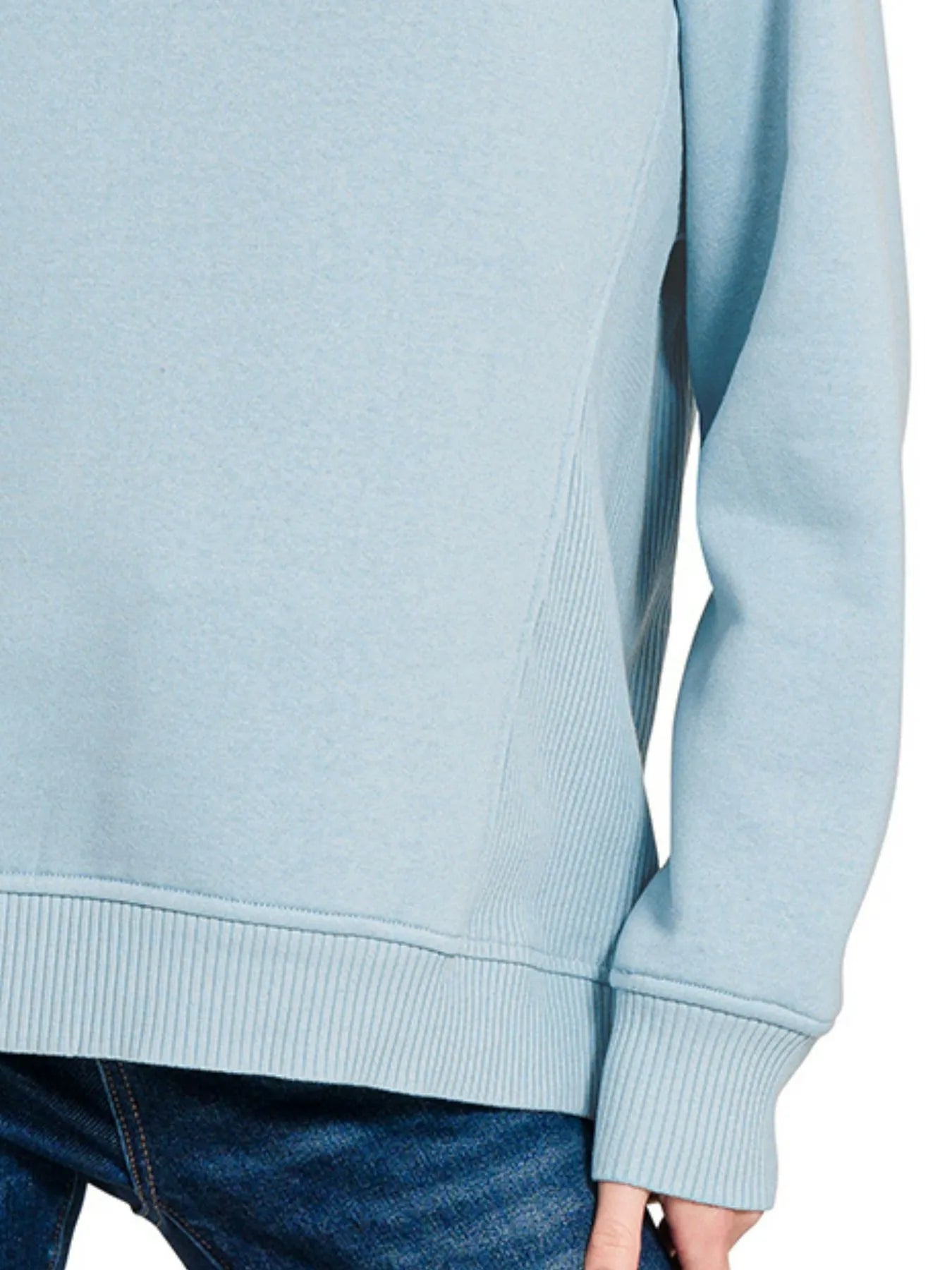 Zenana Fleece Round Neck Ribbed Side Raglan Sweatshirt