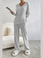 Ribbed V-Neck Top and Pants Lounge Set nicholesgifts