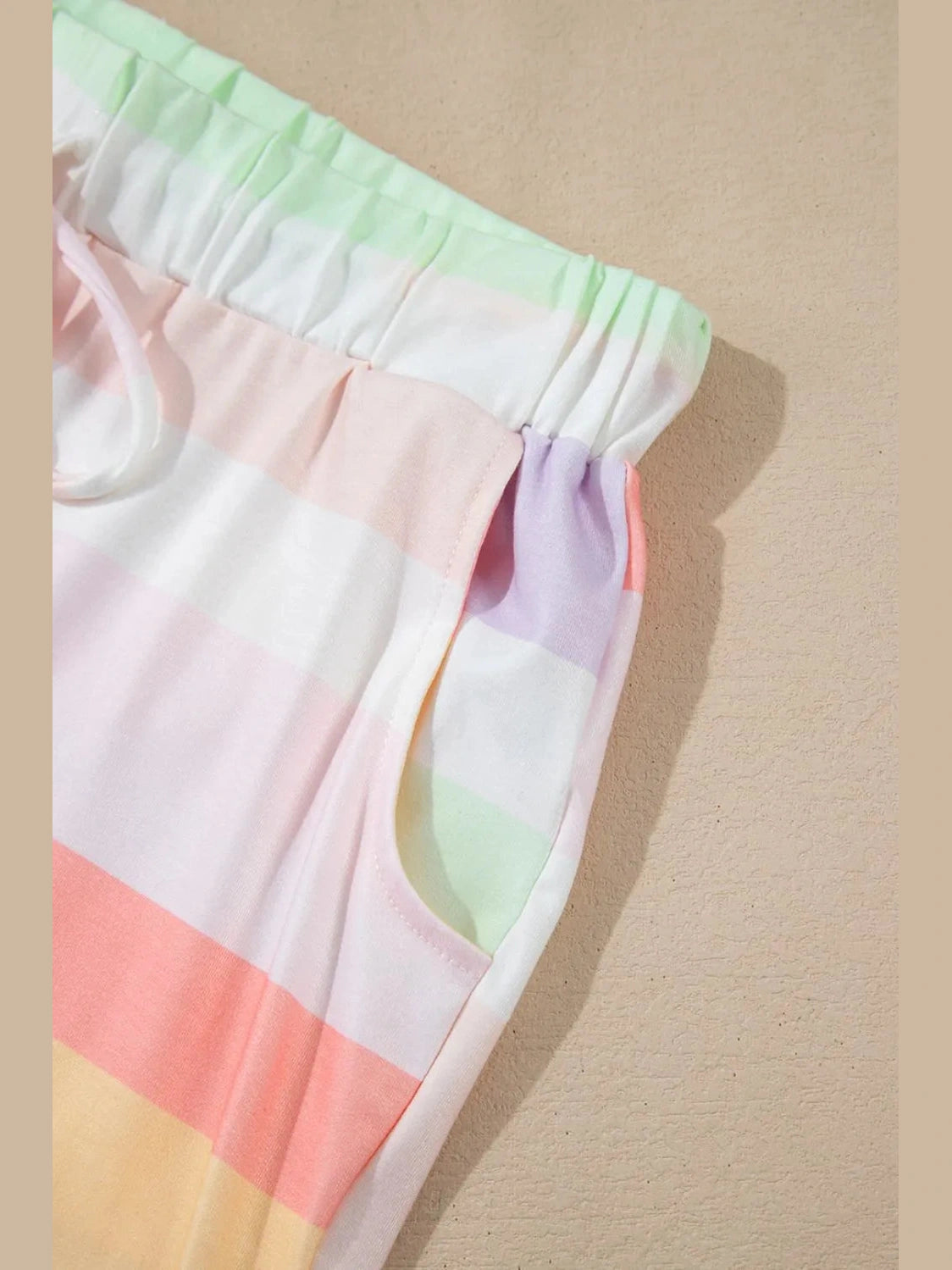 Rainbow Striped Round Neck T Shirt and Shorts Lounge Set nicholesgifts